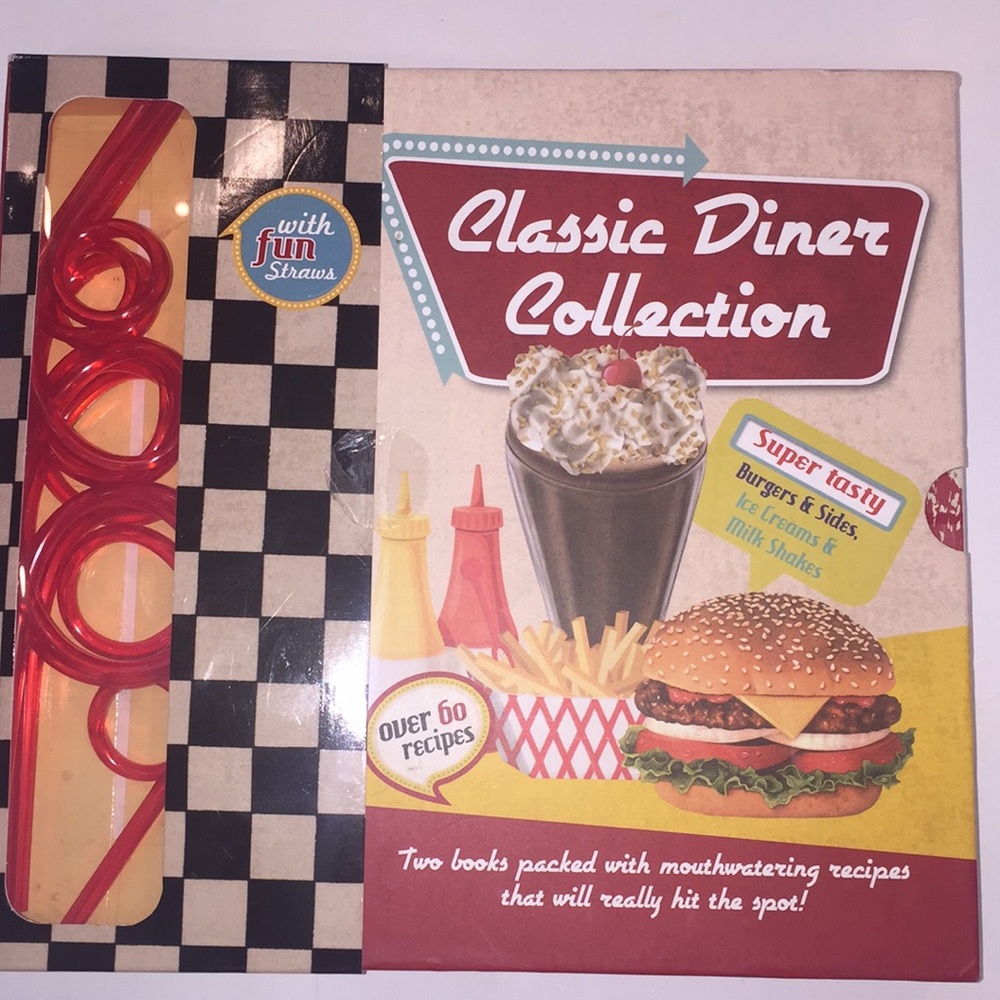 Diner Collection Cookbook set with fun straws NWOT